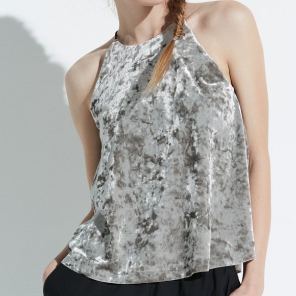 K/Lab Tops - 🖤 Silver Grey Crushed Velvet Halter Cami - M
